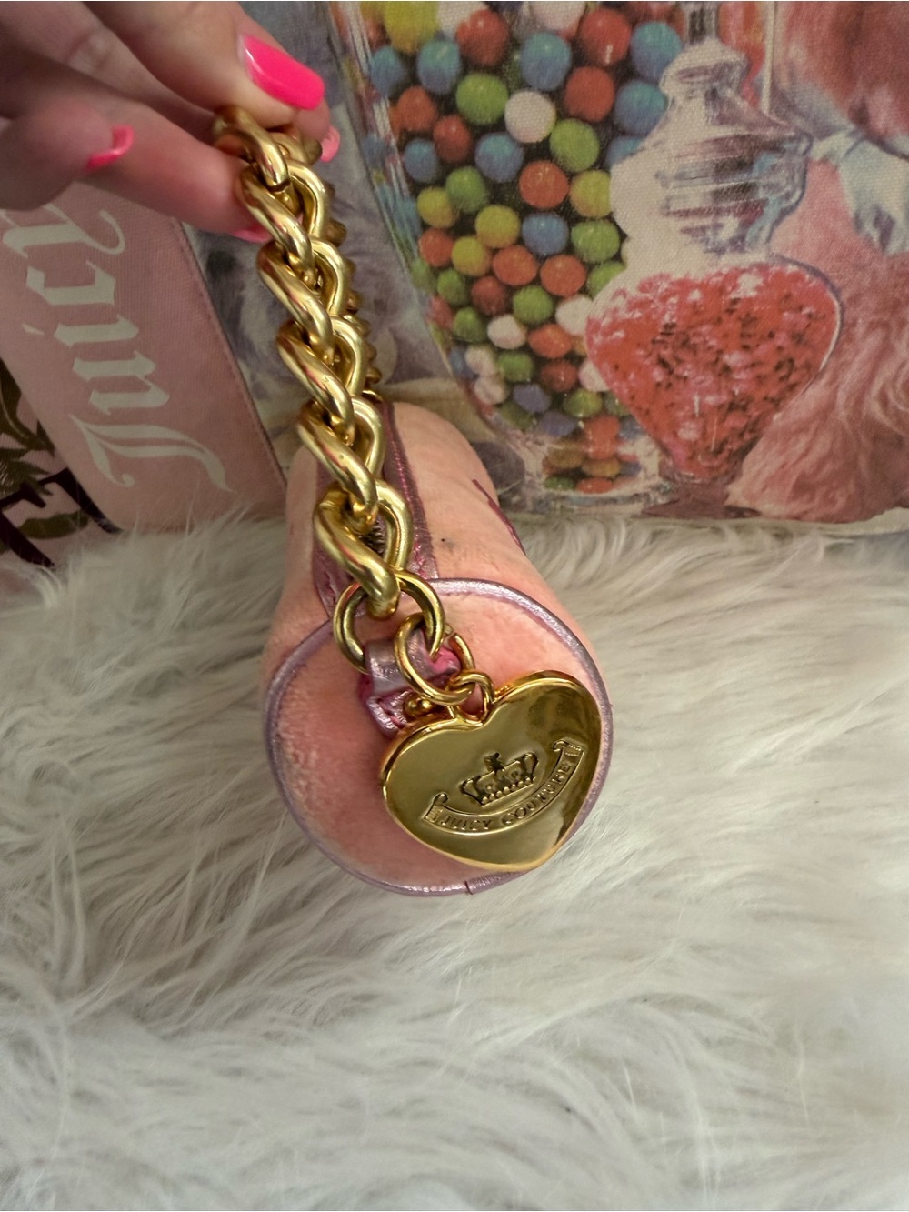 Rare Vintage 2007 Juicy Couture Pink Velour Micro Mini Case and Barrel Bag - Picture 11 of 16